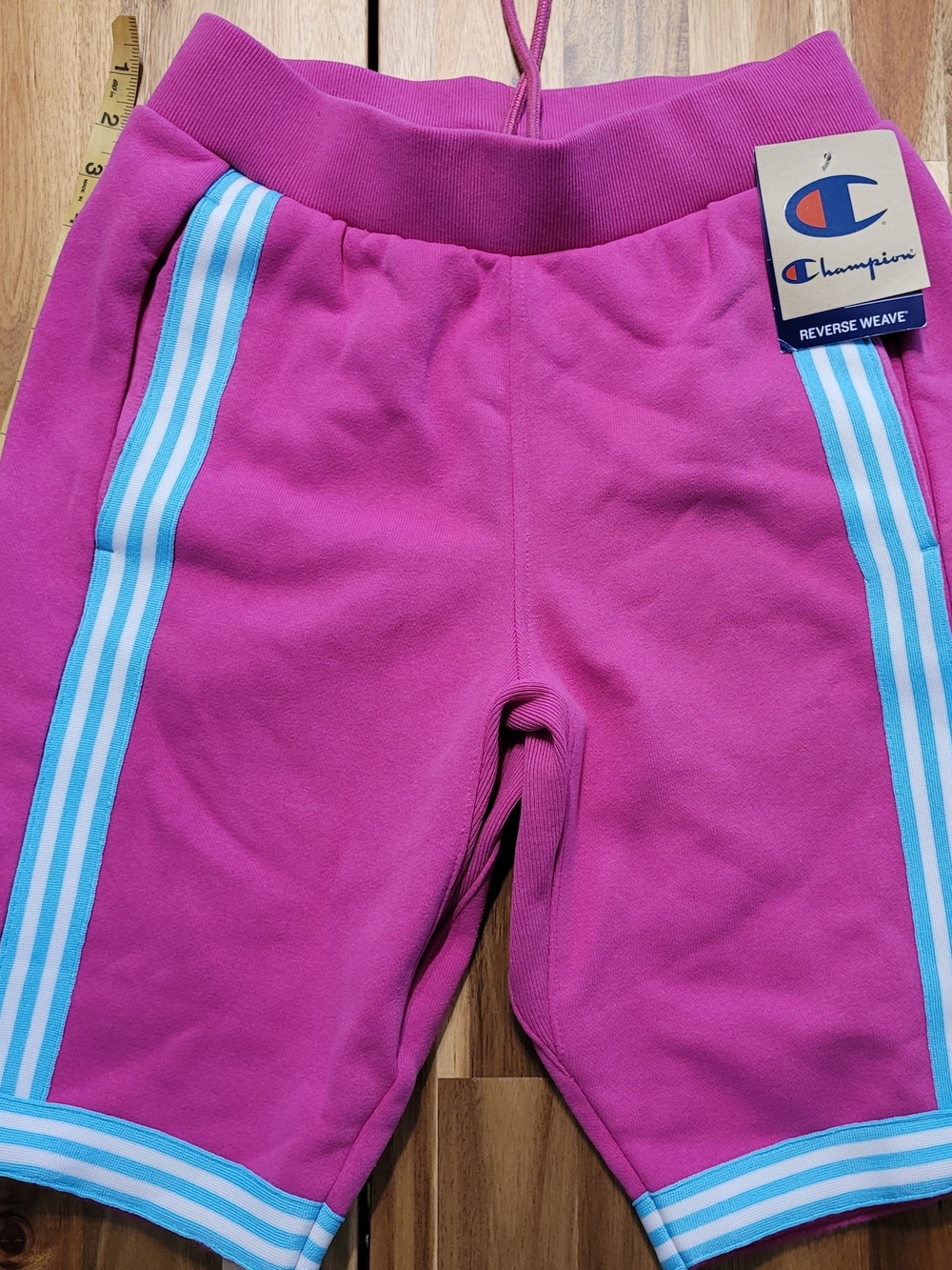 Womens Champion Magenta Shorts with Light Blue Stripe